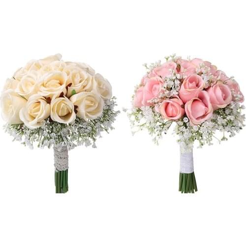 Wedding Floral Bouquet Handmade Artificial Rose Flower Bouquet Bridal Holding Fake Flower Bouquet for Wedding party new