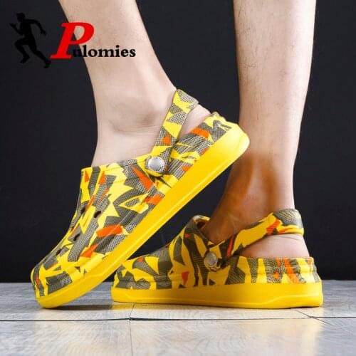 PULOMIES Summer Men Women Slippers Casual Home Loafers Outdoor Quick Dry Massage Hole Clogs Couple Garden Shoes Beach Sandals