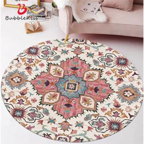 Bubble Kiss Area Rug for Living Room Ethnic Style Flower Pattern Round Carpet Rugs for Children Rooms Mechanical Wash Hot Sale