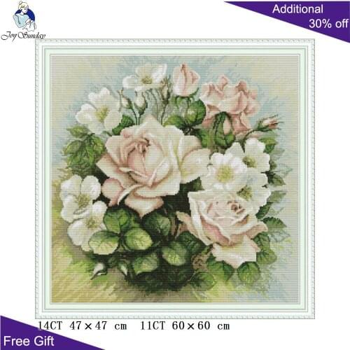Joy Sunday Pink Rose Flower Cross Stitch H809 14CT 11CT Stamped and Counted Home Decor Pink Rose Flowers DIY Cross Stitch Kits