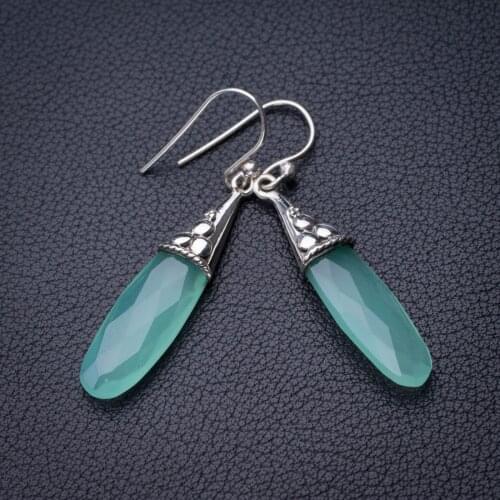StarGems Natural Chalcedony Handmade 925 Sterling Silver Earrings 1.75" D6682