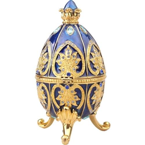 Vintage decoration egg bejeweled trinket box metal jewelry box crystal jewelry storage birthday gifts collectibles