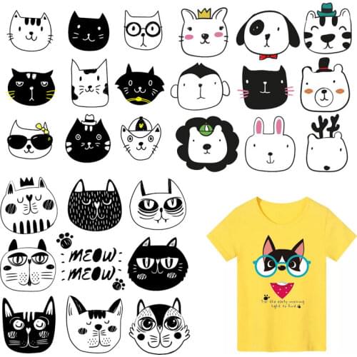 Cute Small Animal Cats iron on patches transfer fusible clothing decor kids DIY Tops badges backpack stickers T-shirt Print E