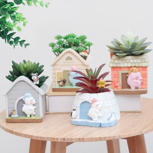 Nordic Creative Cute Cartoon Animal Resin Flower Pot Succulents Potted Home Adornment Accessories Desktop Sculpture Ornaments