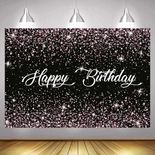 Sweet Glitter Rose Pink Dot Happy Birthday Party Photo Backdrop Women Men Flower Decoration Photography Backgrounds Banner