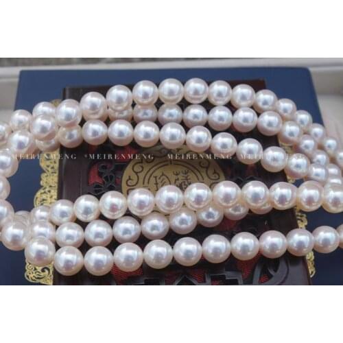 Gorgeous AAA 8.5-9mm natural Japanese Akoya white pearl necklace38inch 925silver