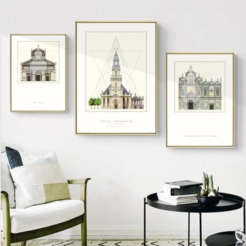 Vintage Poster Retro Building Modern Minimalist Bird Watercolor Canvas Painting Wall Art Print Poster Picture Mural Home Decor