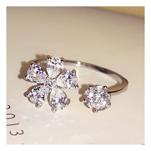 925 Sterling Silver Rings For Women Zircon flower Open Ring Hypoallergenic Sterling Silver Jewelry Gifts For Girls