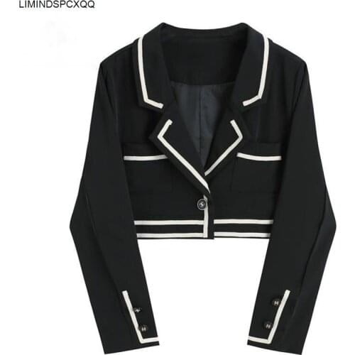 2021 Spring Autumn Fashion Women Short Blazer Vintage Black Female Elegant Casual Slim Jacket Tops Long Sleeve Pocket Buttons