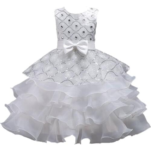 Girls Ruffles Embroidered Sequined Pageant Flower Wedding Dress O-Neck Christmas Lace Pageant Dresses