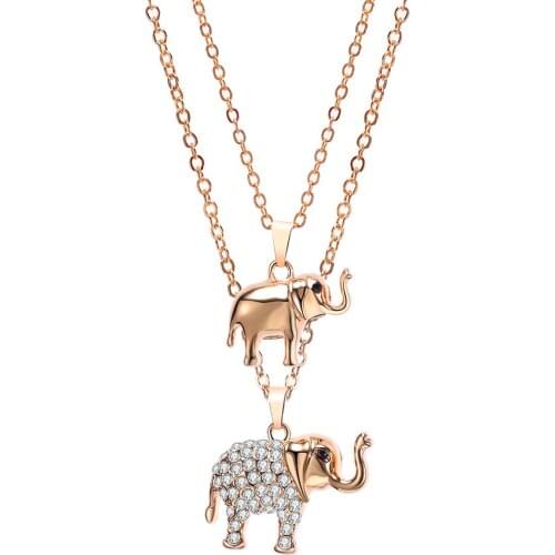 2 Layered Crystal Elephant Pendant Necklaces for Women Gold Silvery Link Chain Chokers Necklace Female Statement Jewelry Collar