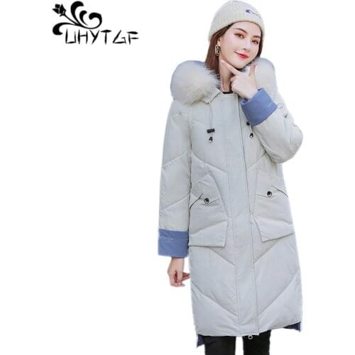 UHYTGF Winter Coat Female Down Cotton Jacket Women Parka Plus Size 2XL Thicken Korean hooded padded Parka Women Down Jacket X566