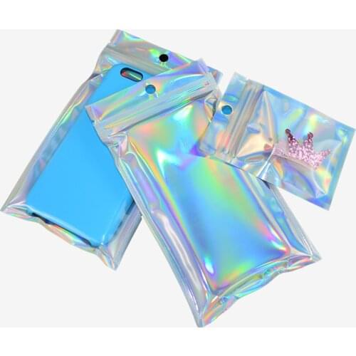 100pcs Food Lock Bath Salt Cosmetic Bag Clear Mini Food Pouch Holographic Foil Bags Thick Side Zip Aluminum