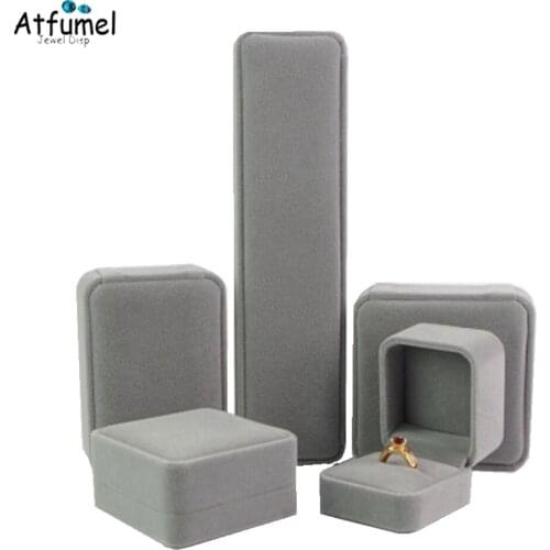Gray Velvet Ring Earring Necklace Bracelet Jewelery Storage Case Lovers Birthday Porte Alliance Pour Mariage Organizer Box