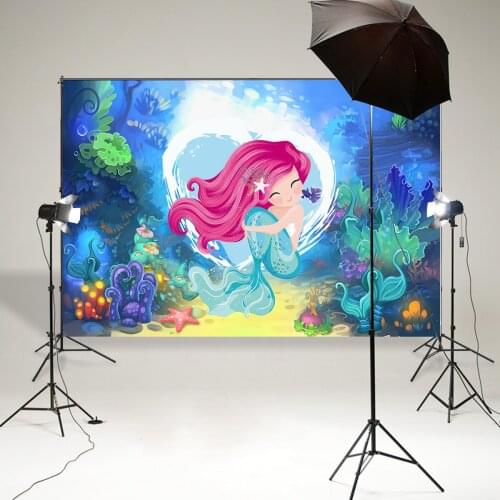 Under water World Photography Backdrop Mermaid Themed Photo Background for Kids Birthday Party Banner Children Baby Photo B-911