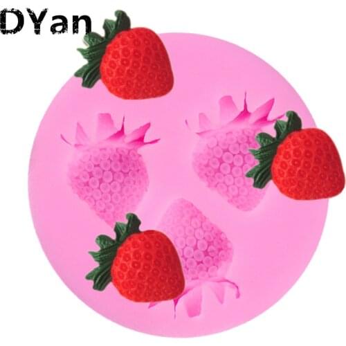 Free Shipping New Three Holes Strawberry Fruit Silicone Mold Fondant Molds Sugar Craft Tools Chocolate Mould For Cakes A121