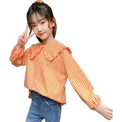 Big Girls Blouse Plaid Pattern Girl Blouse Casual Style Childrens Shirts For Girl Spring Autumn Kids Clothes Girls 6 8 10 12 14