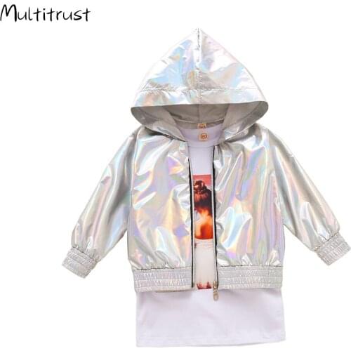 2-9Y Children Girls Suits Autumn Toddler Kids Girls Zipper Jacket Coat Tops+Character Print Dress Teenage Girls Clothing 2pcs