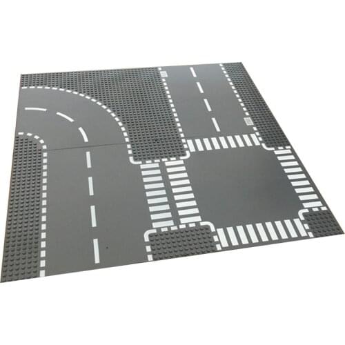 Road Plate Straight Crossroad Curve T-Junction Building Blocks Parts Bricks Base Plate Models City Street Baseplate Toys