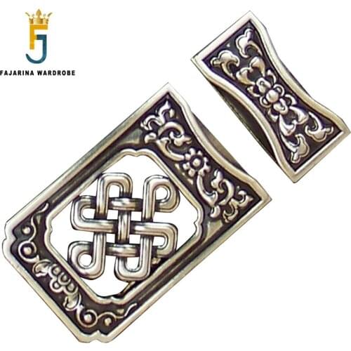 FAJARINA New Unique Design Plate with Silvery Retro Style Belt Buckle Slide Buckles for 3.6-4.0cm Width Smooth Belts BCK033