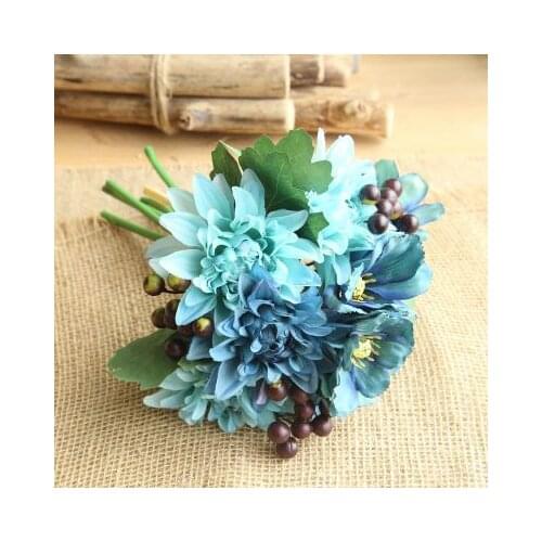 4 Colors Dahlia Calliopsis Berry Hybrid Artificial Flower Bridal Bouquet Wedding Decoration DIY Home Party Fake Flowers