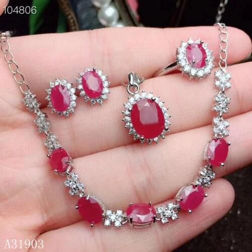 KJJEAXCMY boutique jewelry 925 sterling silver inlaid natural ruby female ring necklace pendant earrings bracelet 4 sets support