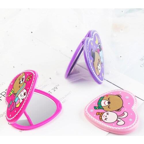 1 PC Pattern Heart Shaped Mini Makeup Mirror Portable Pocket Mirror Double-Sided Folding Cosmetic Mirror Women Gifts