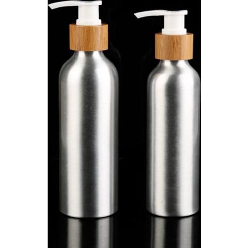 Cosmetic package 24/410 30ml 50ml 100ml 120ml 150ml 250ml Luxury perfume aluminum bottle with bamboo spray/pump lotion cap