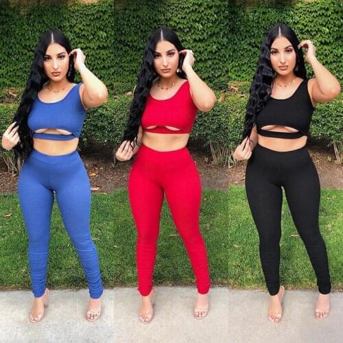 Summer Sportswear Tank Tops+ High Elastic Leggingss Two Pieces Sets Women Casual Jogging Activity Suits Basic Hollow Vest Pants