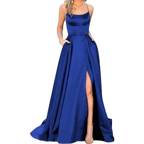 LUXIYIAO 2021 Royal Blue A Line Evening Dresses Long Elegant Prom Dress Simple Party Gowns Stain Formal Dress Vestidos Elegantes