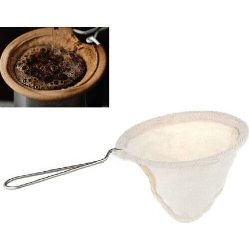 Reusable Coffee Filter Bag Stainless Steel Handle Flannel Cloth Strainer Dropping Pot Mesh Basket Tools