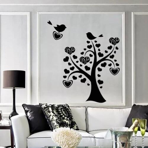 Wall Stickers Love Heart Tree Branches Bird Floral Vinyl Window Glass Home Decor For Bedroom living Room Nursery Art Mural C042