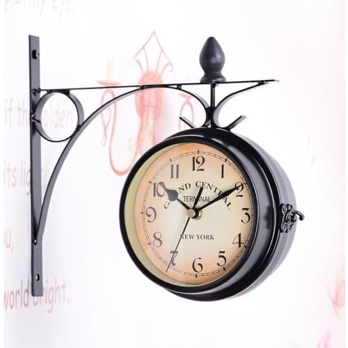 1Pc Antique Wall Mount Double Sided Station Clock Living Room Clock Garden Vintage Retro Home Creative Decor