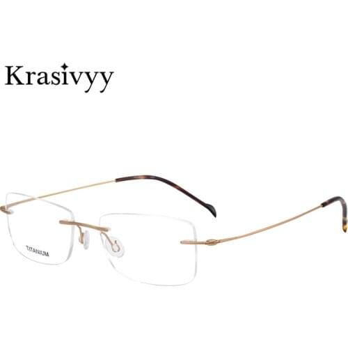 Krasivyy Pure Titanium Rimless Glasses Frame Men Ultralight Myopia Prescription Eyewear Rectangle Screwless Frameless Eyeglasses