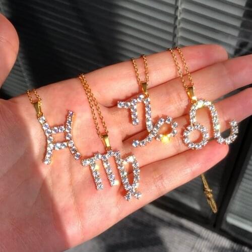 12 Constellation Necklaces Pendants Choker Necklaces New Gold Biling Star Zodiac Sign for Women Long Chain Necklaces Women Gift