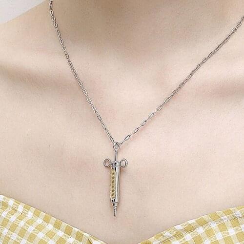 Necklaces for Women Nurse Syringe Injection Pendant Stainless Steel Hip Hop Statement Fashion Chain Necklace Jewelry on The Neck