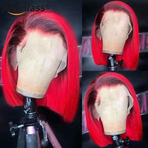 Blue Purple Short Bob Human Hair Wig Brazilian Remy 4x4 Closure Wig Ombre Red Lace Front Human Hair Wigs For Black Women