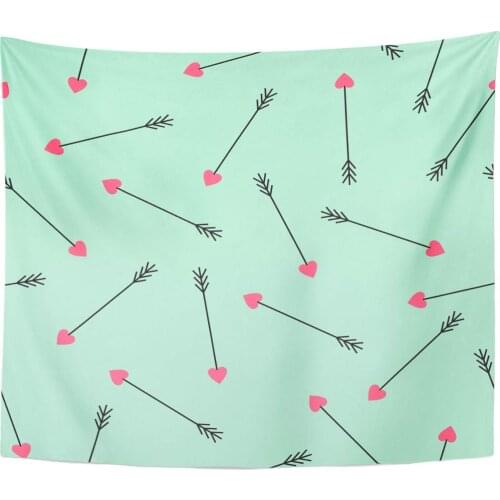 Heart Red Cupid Cupids Arrows on Mint Green Cute for Valentines Day Valentine Romance Tapestry Home Decor Wall Hanging