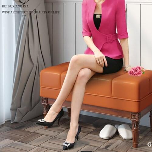 Furniture Solid Wood Shoe Stool American Simple Living Room Door Shoe Stool Leather Art Long Stool