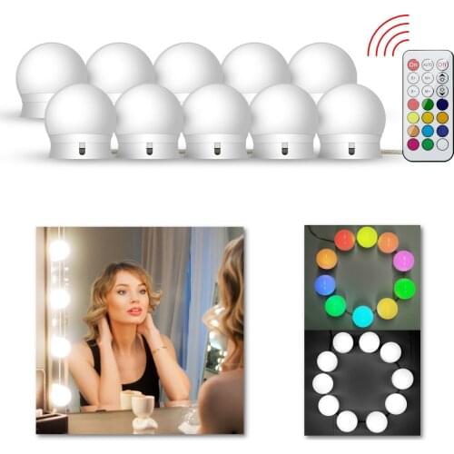LEDGLE Beauty Vanity Mirror Light Kit For Dressing Table RGB 10 Bulbs USB 5V Wall Light Stepless Dimmable Hollywood Makeup Lamp