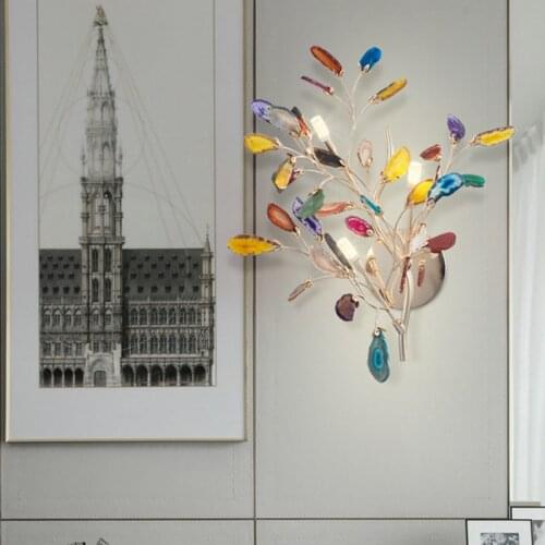 Nordic Color Agate LED Wall Lamp Art Living Room Corridor Hall Background Decoration Branch Wall Light Bedroom Bedside Lights