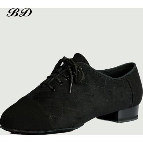 TOP Dance Shoes Latin Shoe Modern Men Cowhide Two-point Sole Oxford Cloth Grid Pattern Authentic Sock Bag Gift BD326 Breathable