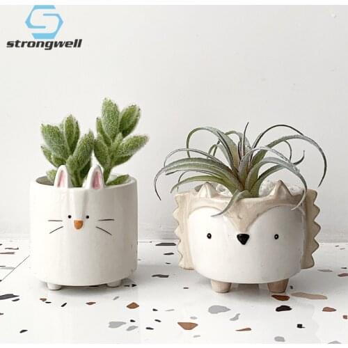 Strongwell Succulent Ceramic Flowerpot Hedgehog Puppy Cute Animal Flower Pot Creative Mini Garden Bedroom Desktop Birthday Gift