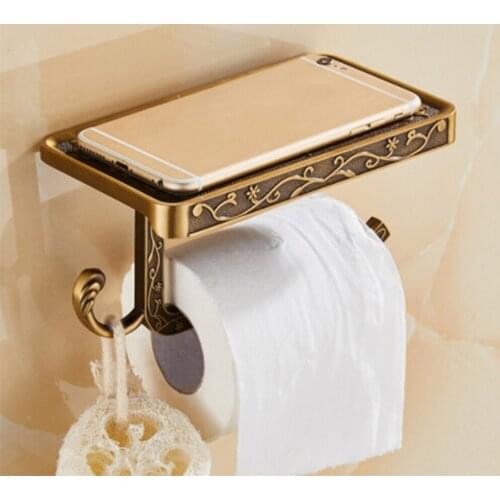 1Pc Antique Holder Tissue Boxes Carved Zinc Alloy Mobile Phone Holder With Bathroom Paper Towel Bathroom Shelf Hygienic Rack