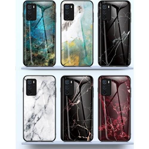 Tempered Glass Back Case For OPPO A16 Marble Back Phone Cover