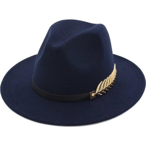 HOT 2021 Autumn Winter Black Men Wool Fedora Hat Wide Brim Women Faux Woolen Ladies Fedoras Jazz Hat Belt Caps Bowler Felt Hats
