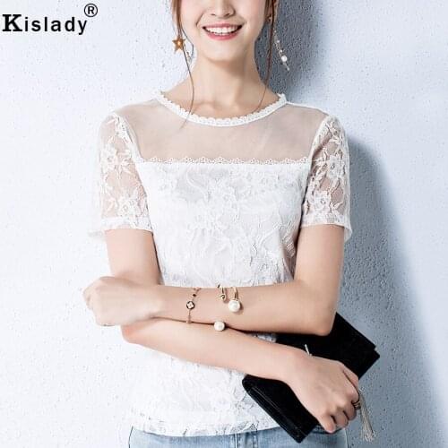 Kislady 2020 Summer Foreign Flavor Harajuku Lace Blouse Patchwork Elegant White Blouse Hot Fashion Round Neck Short Women Tops