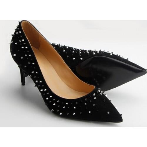 2018 New Styles Two Colour Rivet Women Pumps Genuine Leather High Heels Fashion Casual Spring and Autumn Shoes or Women