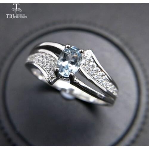 TBJ,elegant and classic ring with 100% natural aquamarine ring 925 sterling silver for women lady as anniversary gift with box