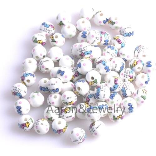 12mm 30pcs white Happy print Ceramic Round Loose Beads Fit Jewelry Diy Spacer beads YKL0314